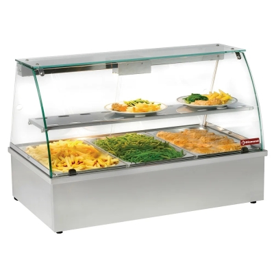 Vitrine chauffante, bain-marie 3 GN 1/1, panoramique